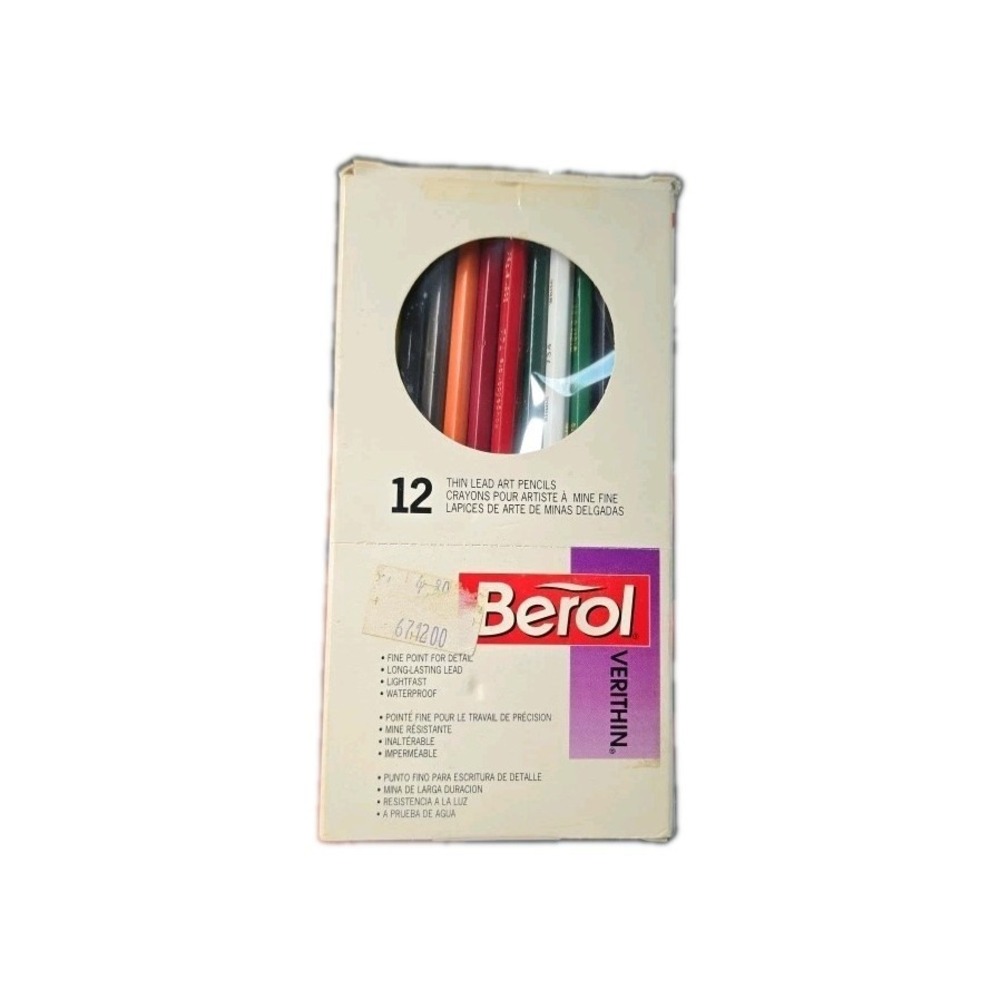 VTG BEROL VERITHIN Thin Lead Art 12 Colored Pencils #796 Waterproof USA NIB
